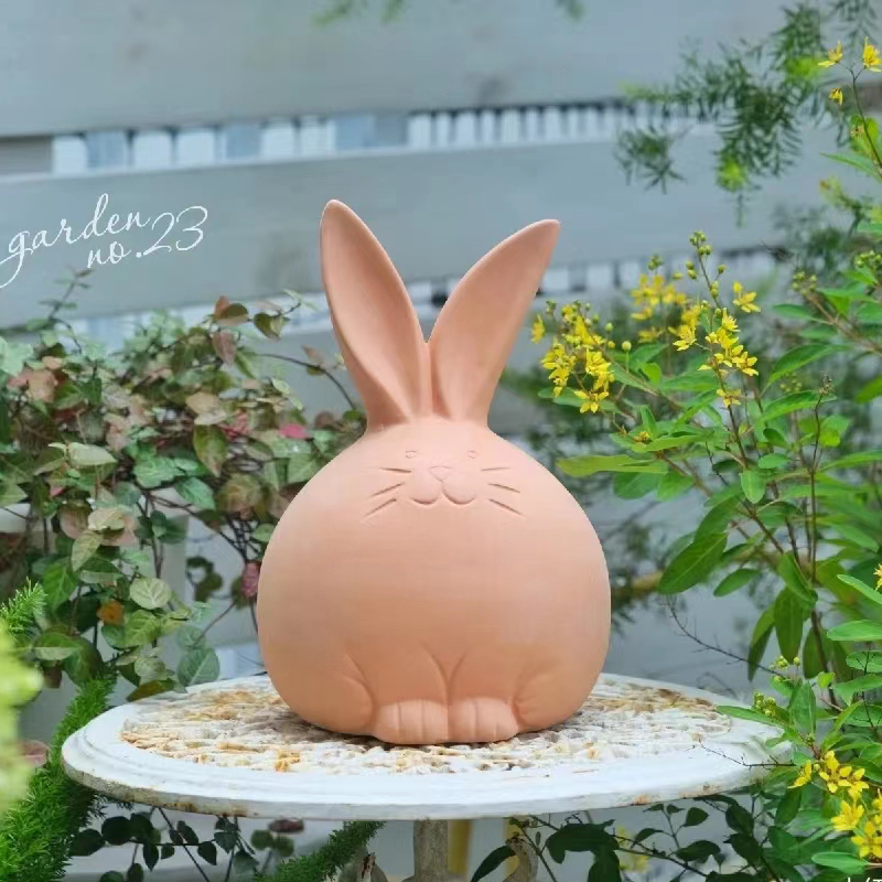 红陶卡通兔子摆件可爱造型花园阳台装饰品