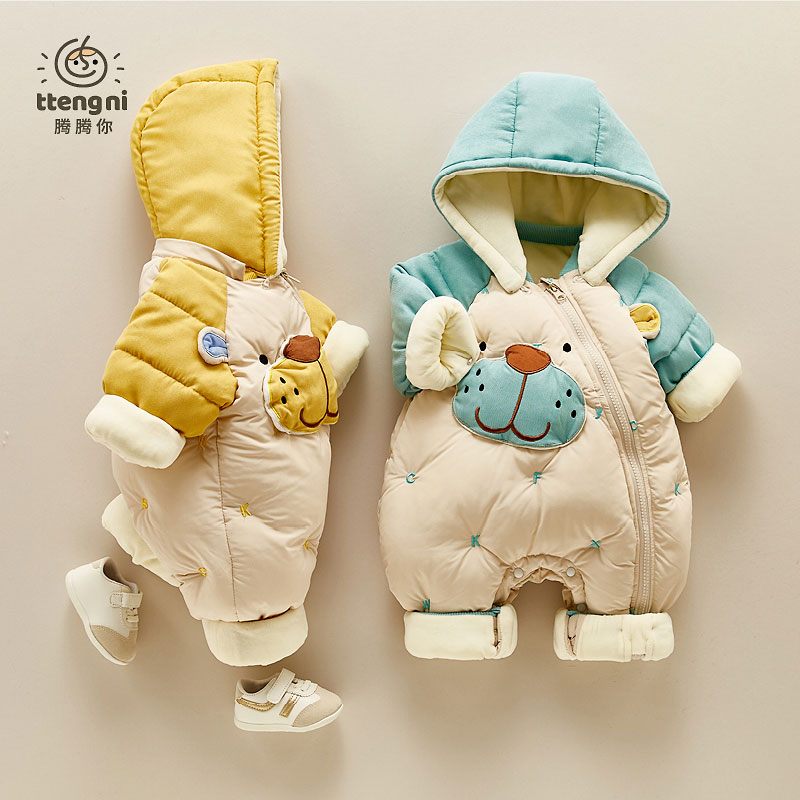 新品婴儿衣服冬装卡通男宝加厚外出抱衣爬服01岁满月新生儿冬季棉