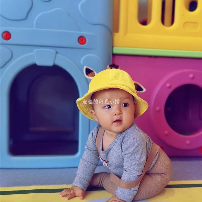 造型小孩盆帽儿童可爱渔夫帽带粉色娃娃小黄帽遮阳婴儿耳朵春夏季
