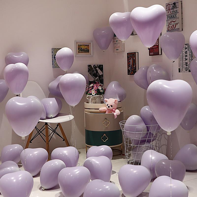 爱心气球装饰紫色婚房心形飘空订婚摆件女孩用品场景布置