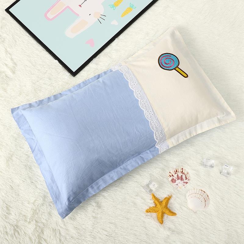 速发儿童款枕头幼儿园婴儿枕头套婴儿牀纯棉拼接刺绣枕套珍珠棉枕