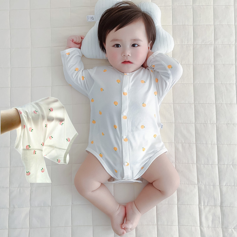 新生儿精棉莫代尔夏宝宝薄款空调服无骨和尚服长袖包庇衣婴儿衣服