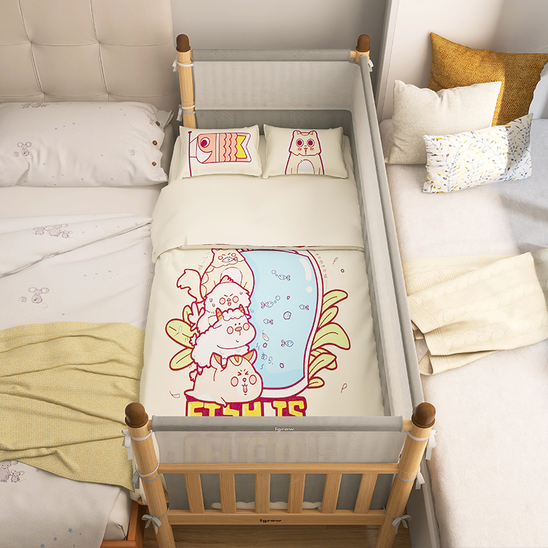 爱果乐拼接床加宽床婴儿实木大人可睡平接神器儿童小床榉木床边床