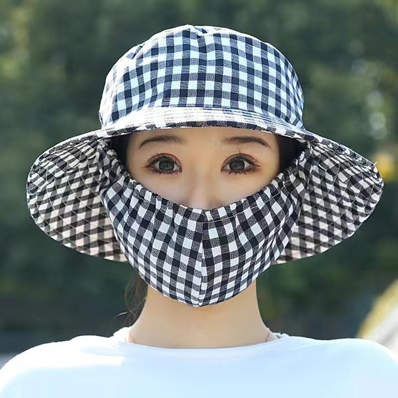 夏季新款防晒口罩一体帽子遮阳帽女款防晒遮阳帽遮脸太阳采茶帽子