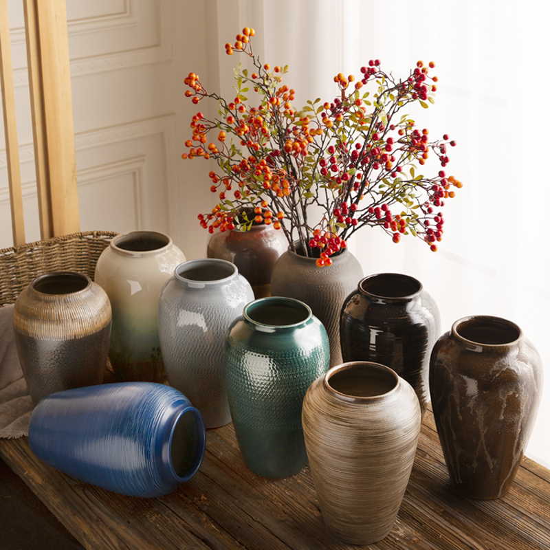 中美式复古陶瓷罐插鲜花瓶摆件客厅桌面电视柜轻奢现代水培器装饰