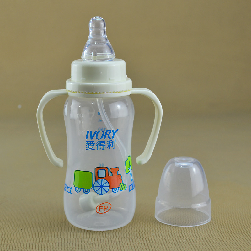 爱得利标准小口径PP塑料奶瓶婴幼儿喂哺用品防摔带手柄吸管奶壶