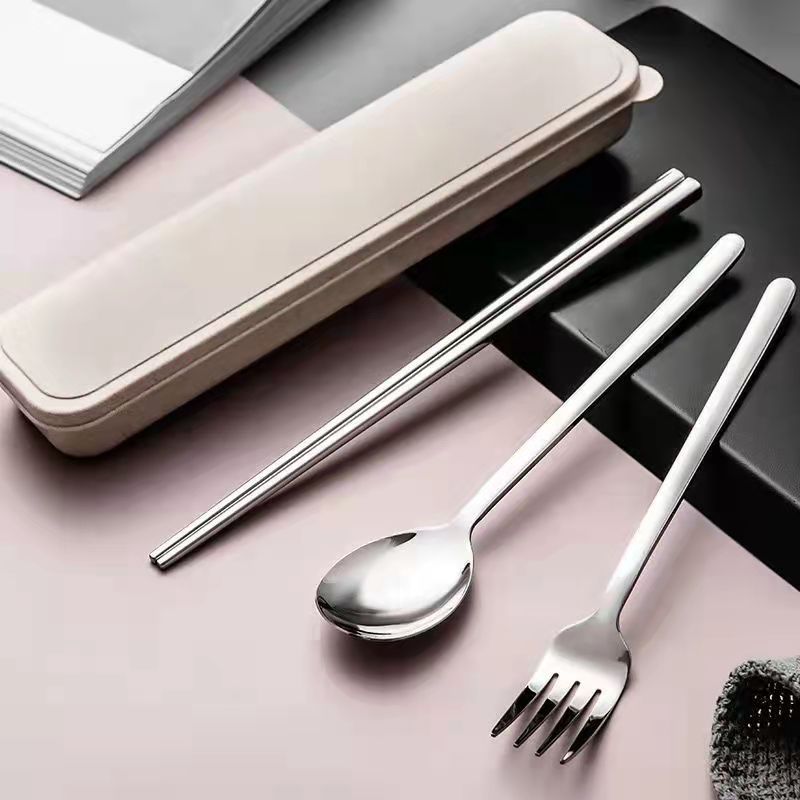 不锈钢韩式勺子叉子筷子便携餐具学生儿童商务勺叉筷收纳盒套装