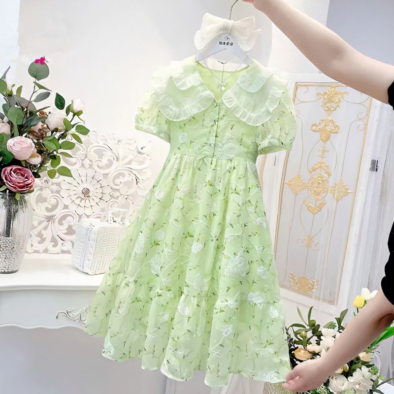 巴拉巴柆韩系女童碎花连衣裙2024新款夏季儿童公主裙女孩洋气裙子