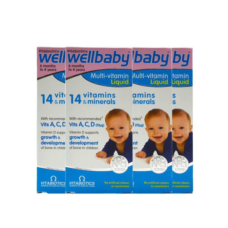 23年8月英国wellbaby婴幼儿婴儿童14种复合维生素含铁锌d3四瓶装