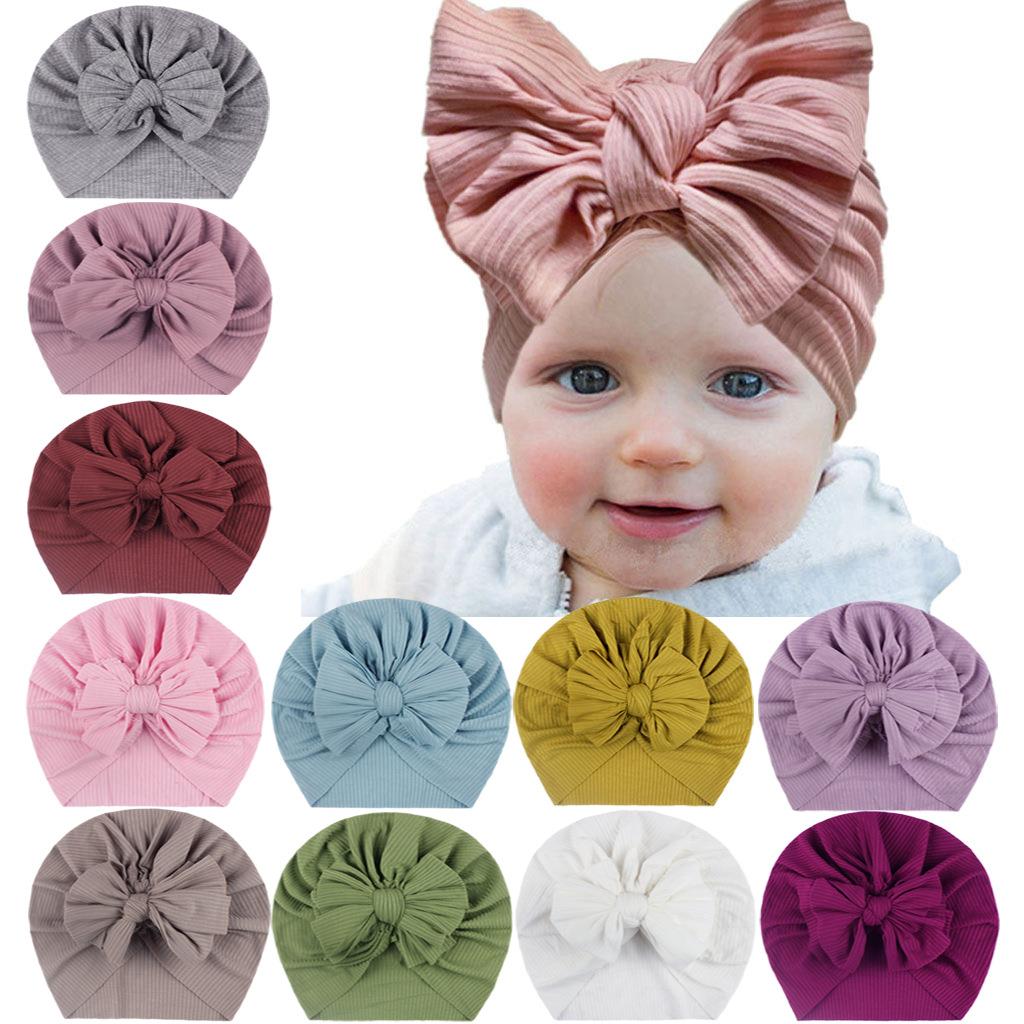 欧美创意新款宝宝春夏季薄款帽子儿童螺纹蝴蝶结婴儿帽