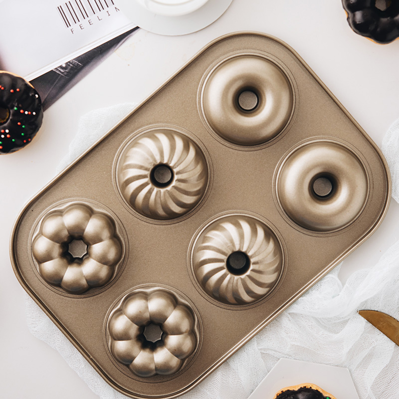 高档百钻6连花型甜甜圈模 家用圆形空心模具烤盘烘培工具