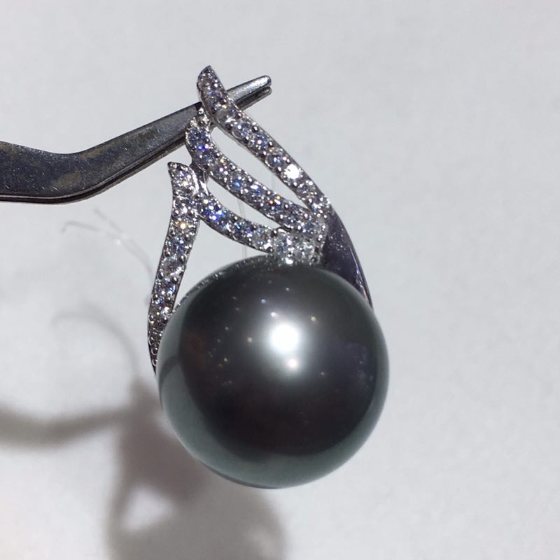 海之沙珍珠 925银海水珍珠吊坠南洋黑珍珠实体店专卖海南珍珠