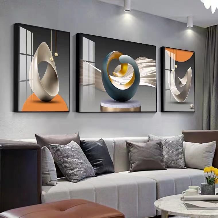 现代简约大气沙发背景墙装饰画个性抽象客厅壁画北欧三联轻奢挂画