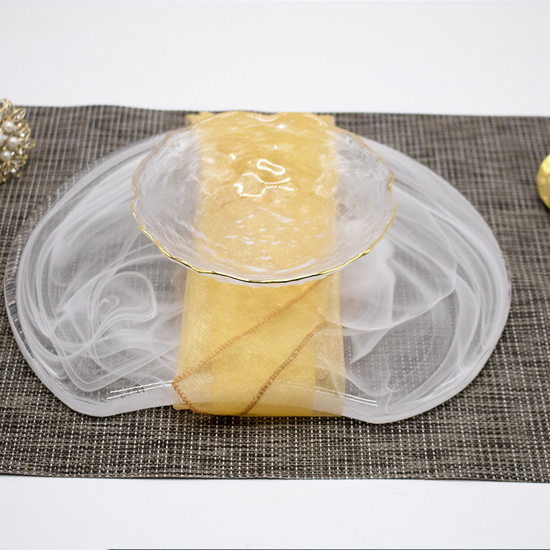 日式水墨不规则玻璃牛排餐盘家用创意西餐盘高级感餐具盘子装饰盘