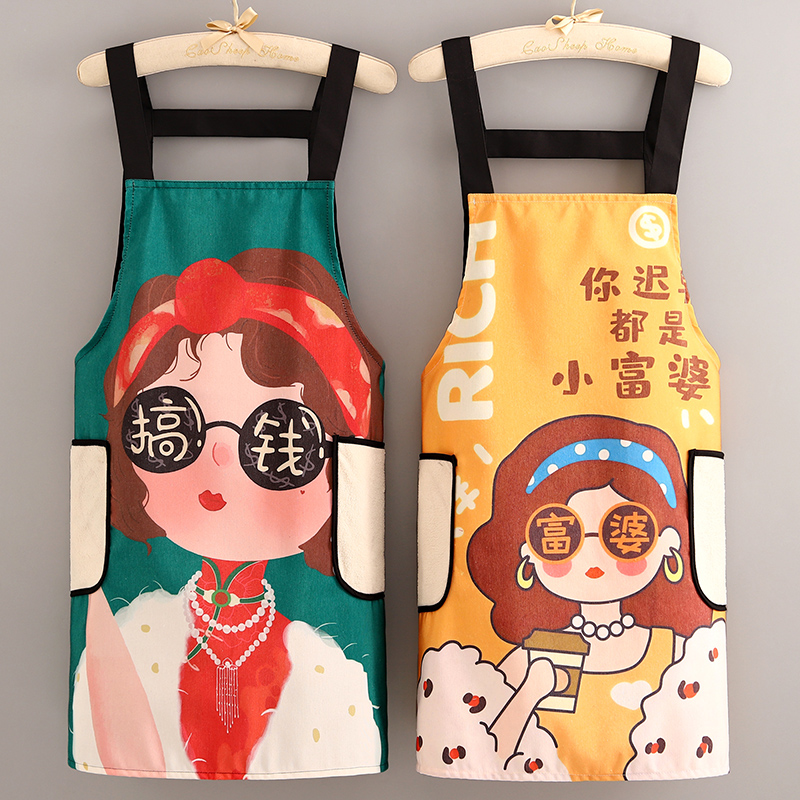 韩版洋气帆布围裙女家用厨房防污透气做饭上班工作服网红大人围腰