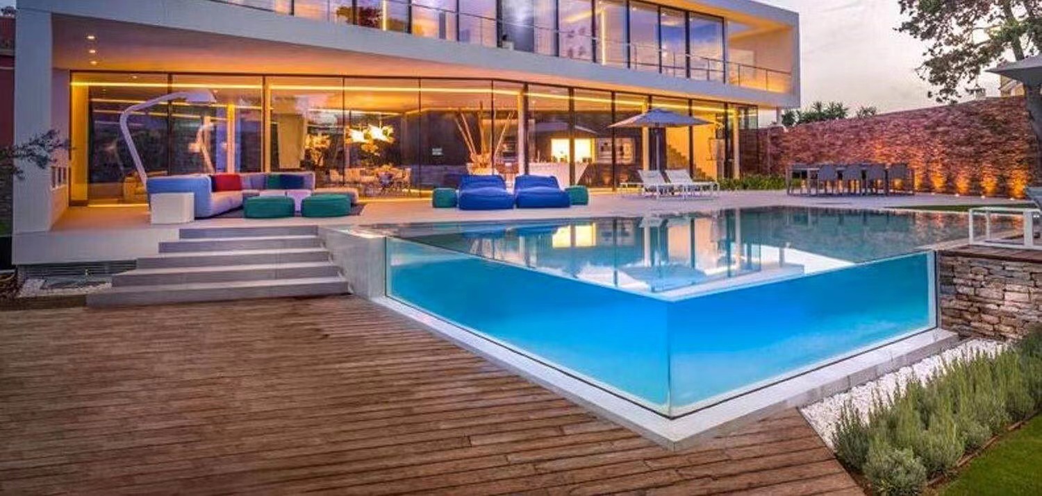 亚克力无边际恒温别墅酒店大型商用民宿庭院透明玻璃泳池全套设备