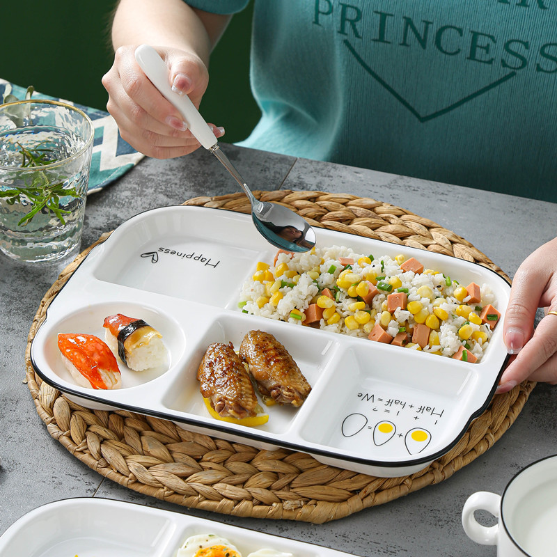 12英寸分格餐盘家用大人儿童陶瓷早餐盘高颜值减脂四格盘月子餐具