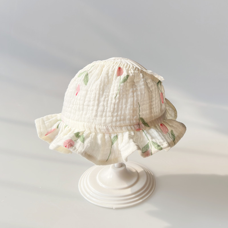 婴儿囟门遮阳帽子夏季薄款女宝宝0-3-6个月护头卤门公主新生胎帽