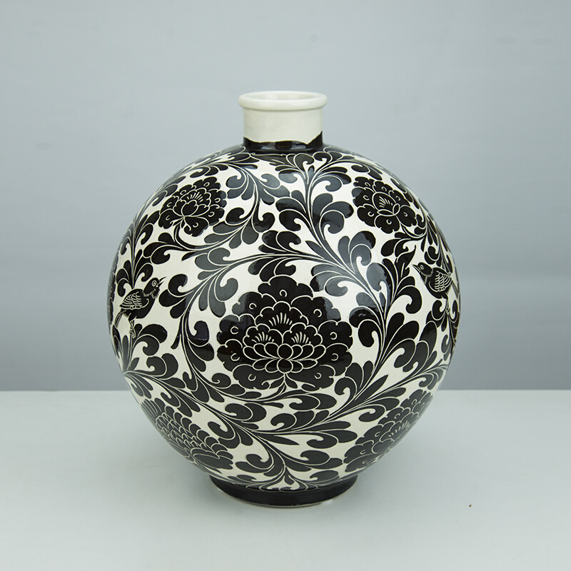 大家陶艺安氏磁州窑瓷器特色花鸟陶瓷花瓶摆件中式家居工艺品装饰