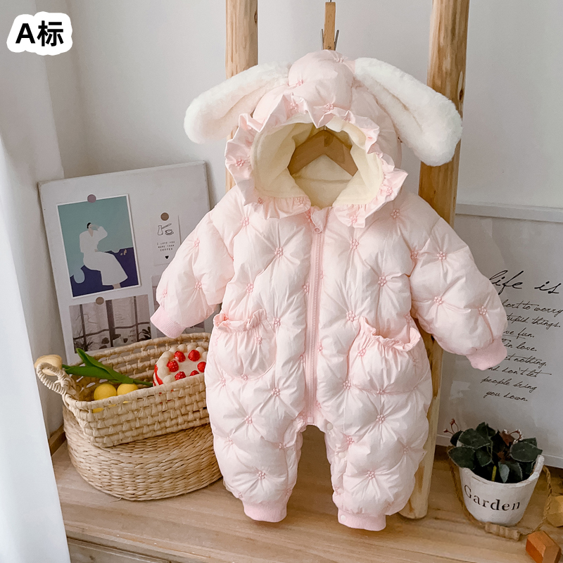 婴儿衣服女宝宝冬装连体棉服加厚外出外套3个月1岁0冬季6过年新年