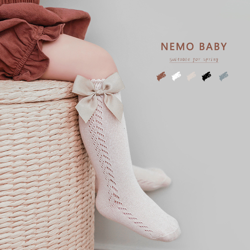 婴儿公主薄款可爱高筒袜蝴蝶结夏季儿童宝宝西班牙镂空网眼长筒袜
