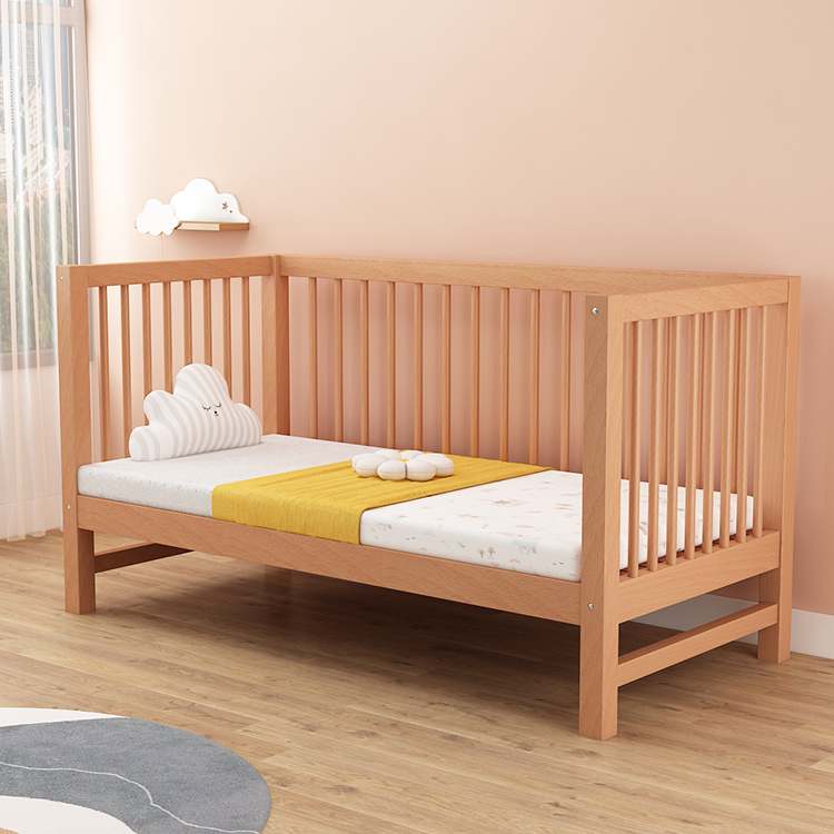 儿童床拼接大床带护栏床边加宽单人床宝宝榉木婴儿床男孩实木小床