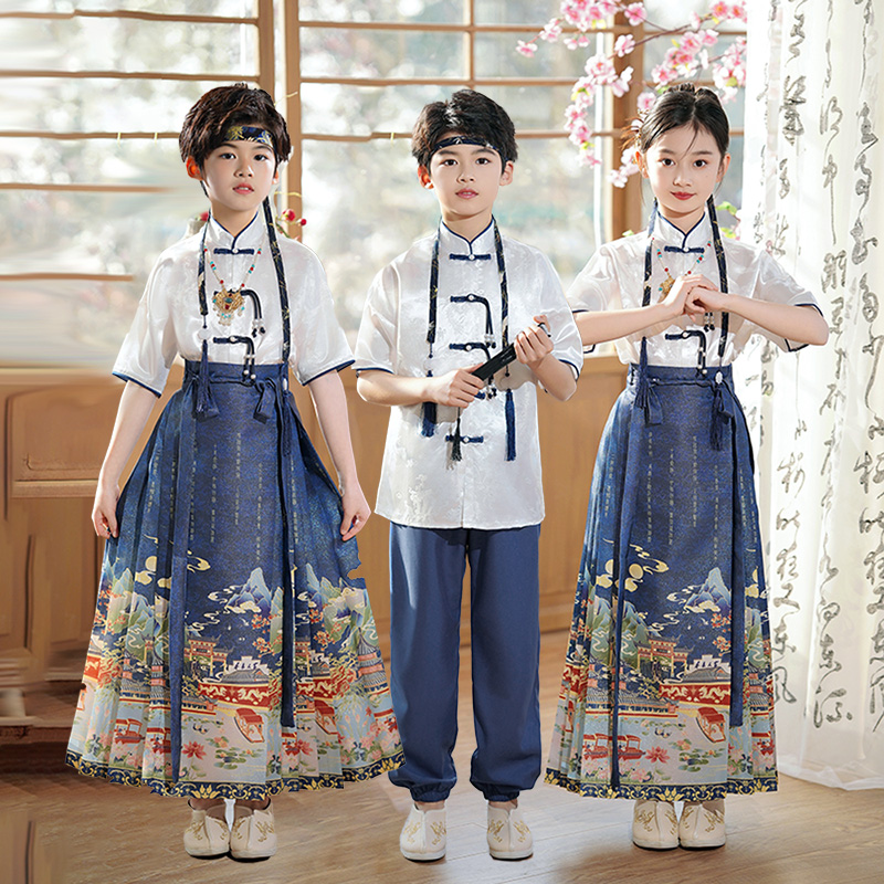 六一儿童合唱演出服小学生女童唐装马面裙套装中国风汉服摄影服装