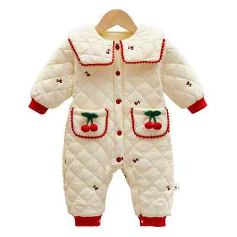 婴儿秋冬装可爱棉衣女宝宝冬季加棉连体衣满月百爬服外出加厚棉服