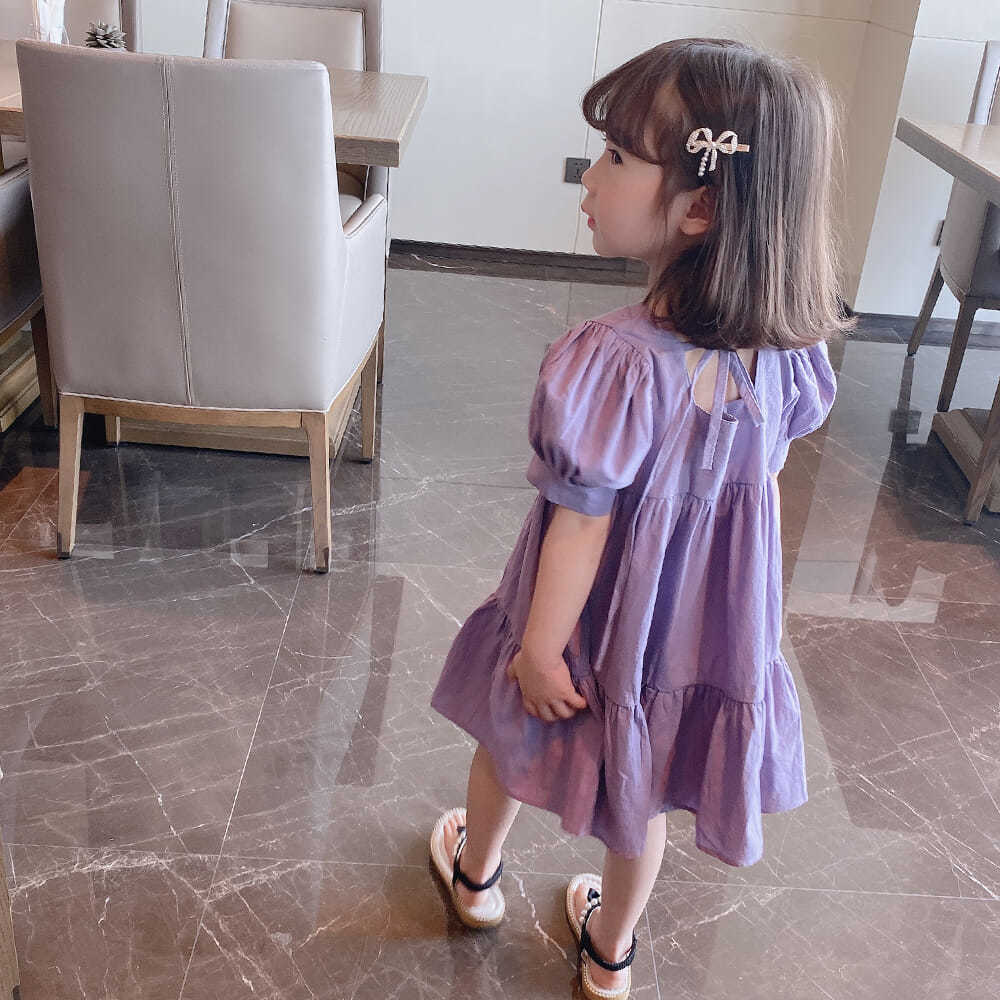 巴拉巴拉女童夏季连衣裙2024新款洋气一抹紫色泡泡袖连衣裙儿童时