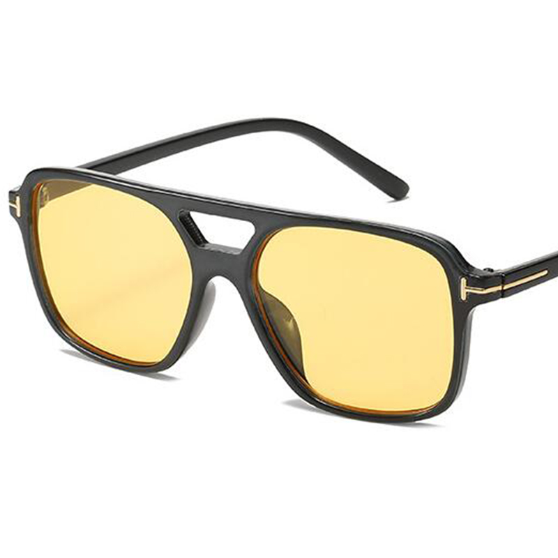 网红Vintage Yellow Lens Square Sunglasses Women Luxury T Bra