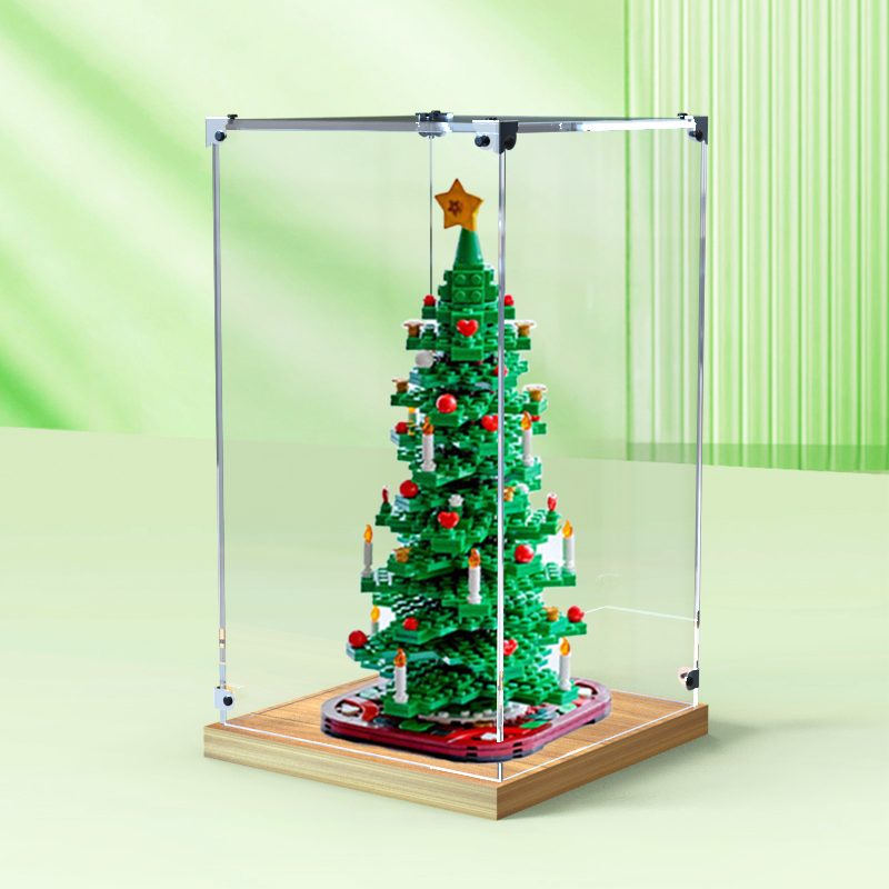 亚克力展示盒适用乐高40573圣诞树木质防尘罩圣诞礼物玩具收纳盒
