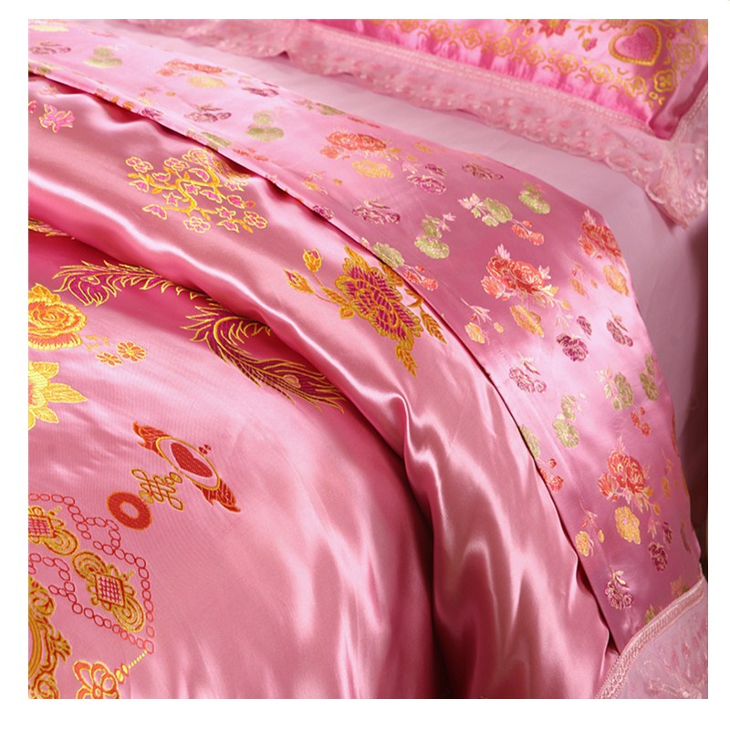 新品中式婚庆杭州丝绸被套织锦缎龙凤百子结婚被面子全脱卸被罩四