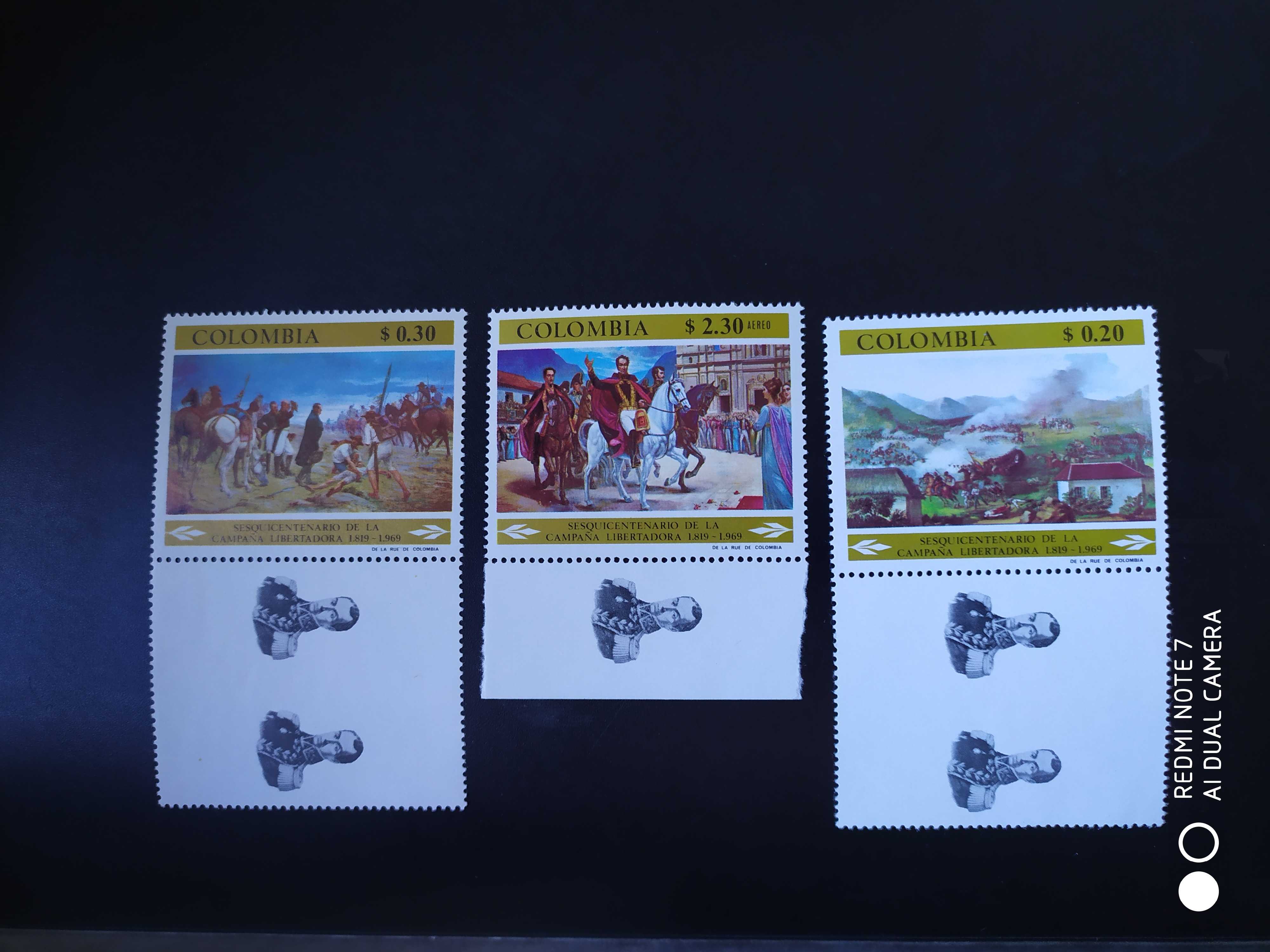 哥伦比亚1969年纪念独立战争150年绘画博亚卡战役邮票3新(宽边)