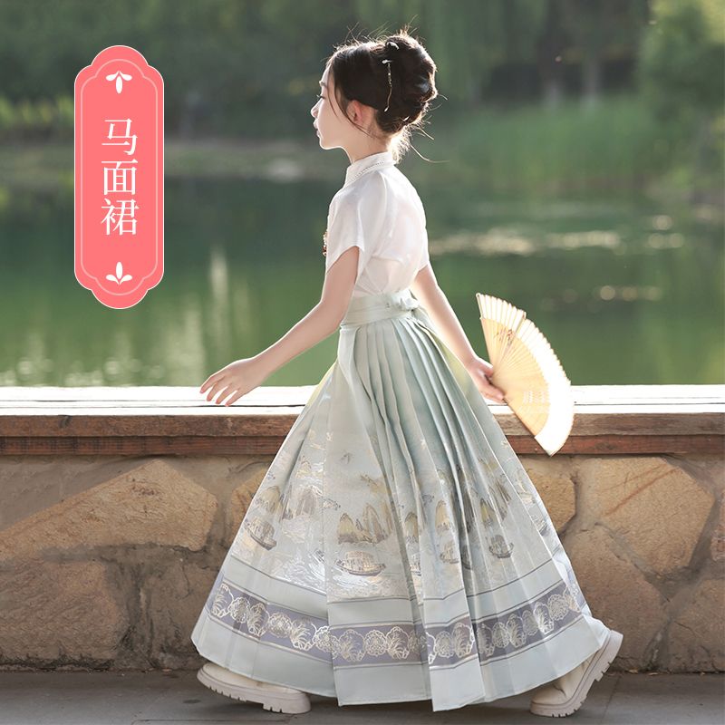 女童高端套装马面裙儿童明制改良汉服超仙演出童装中国风薄款古装