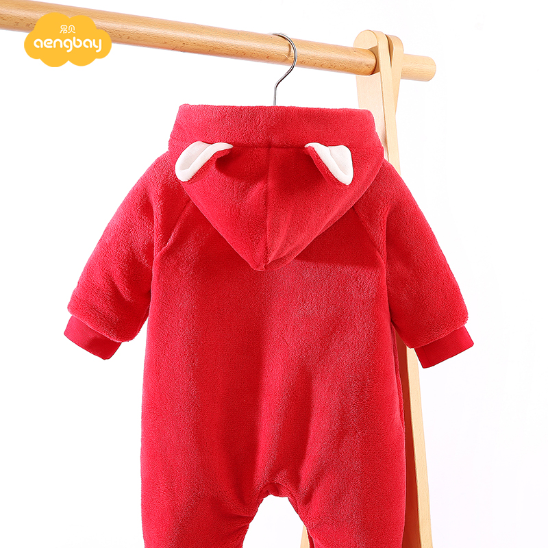 新款推荐婴儿拜年服棉衣红色喜庆周岁宝宝满月连体衣加厚过年棉服
