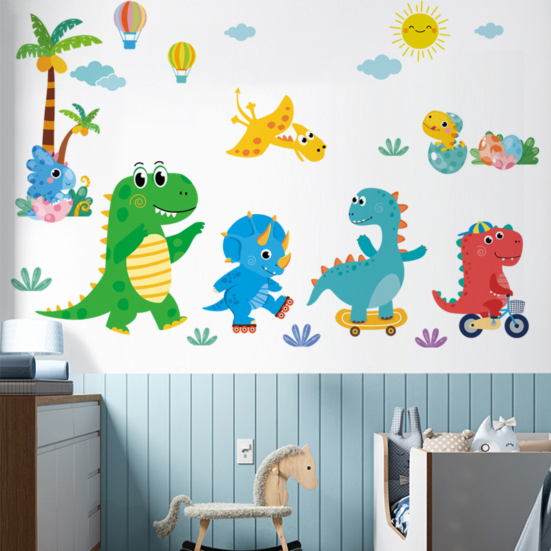 卡通恐龙墙贴纸幼儿园睡房布置儿童房间装饰卧室墙壁温馨晚安贴画