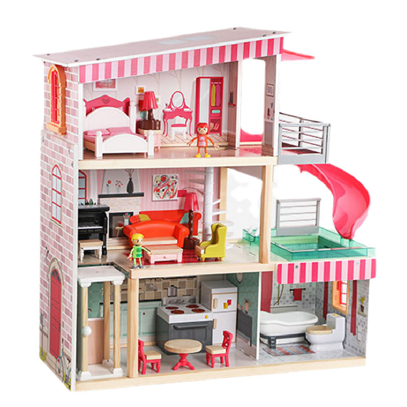 推荐木质娃娃屋模型仿真别墅家具女童3-4-6岁公主房子儿童过家家