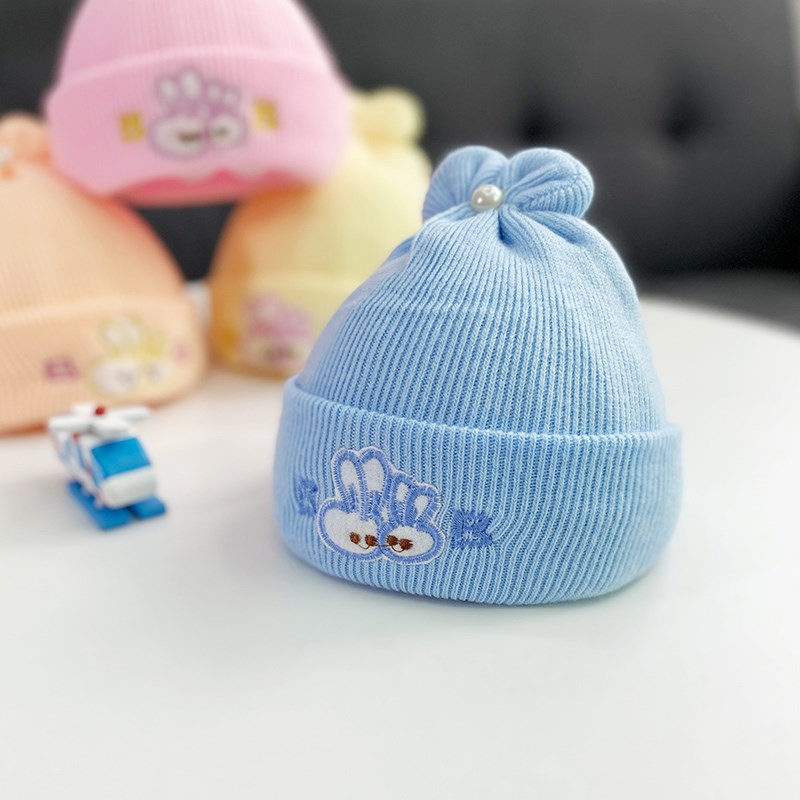 婴儿帽子0-3个月可爱男女宝宝毛线帽新生婴幼儿保暖初生胎帽秋冬