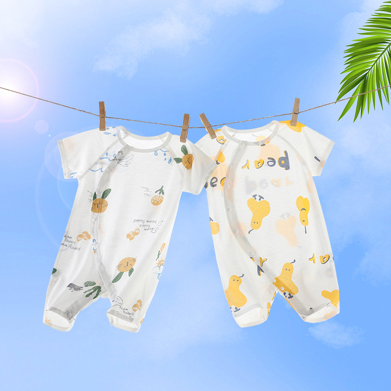婴儿短袖连体衣服夏天夏装棉薄款空调睡衣夏季男女新生宝宝哈衣