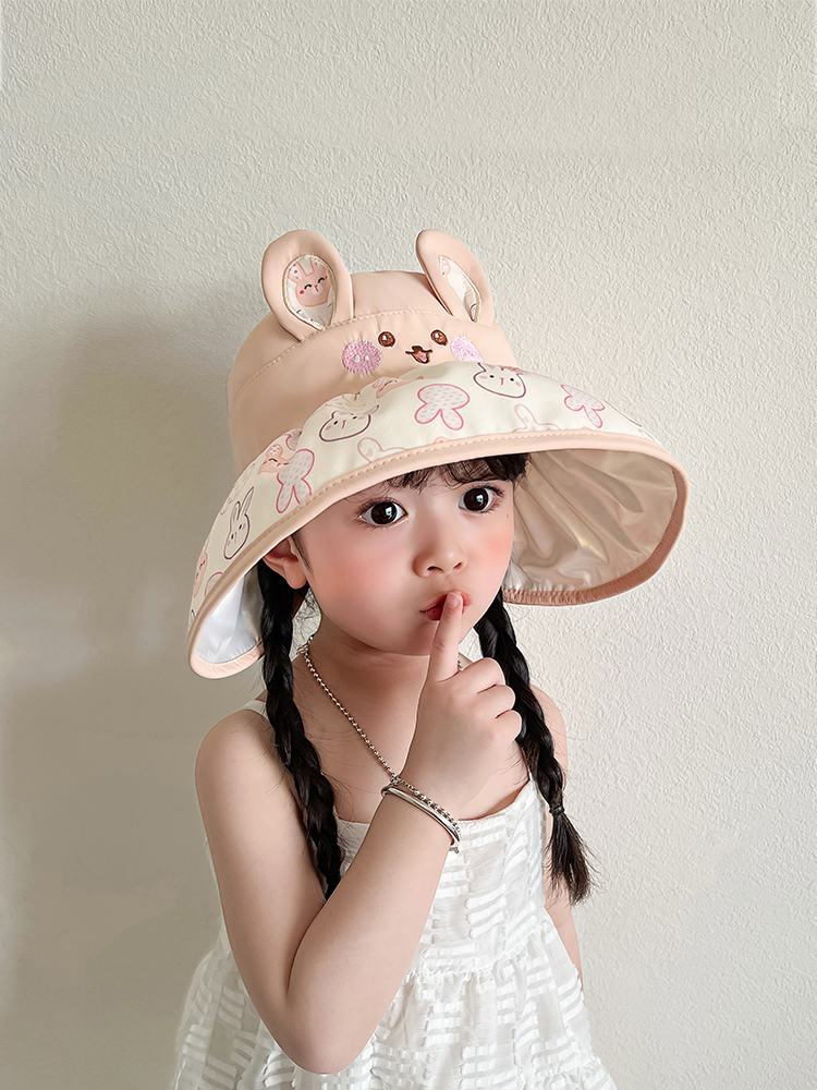 婴儿帽子夏季空顶防晒帽宝宝大帽檐遮阳帽男女儿童防紫外线太阳帽