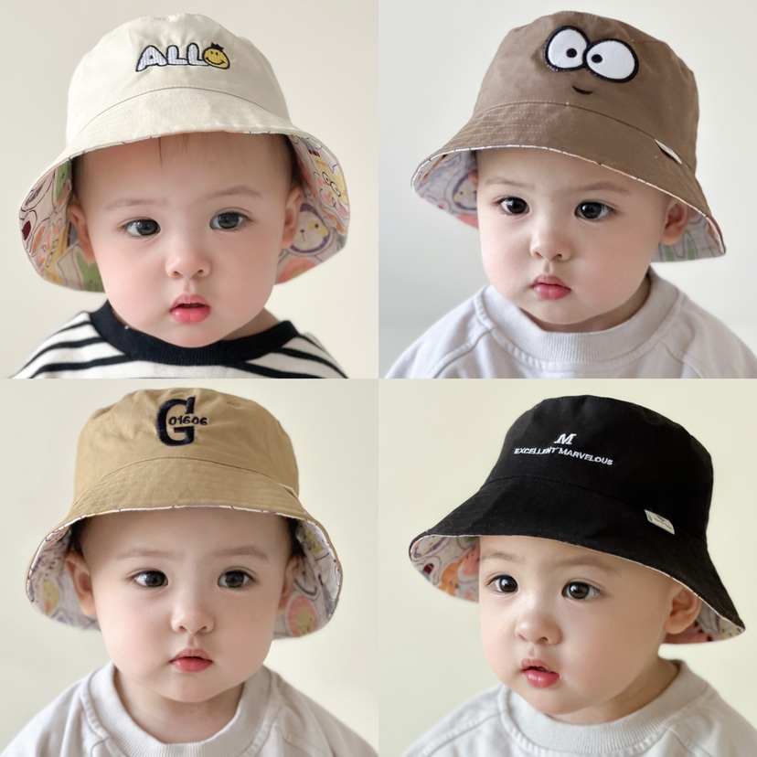 韩版儿童宝宝春夏季遮阳太阳帽纯棉男女孩婴儿帽子双面盆帽渔夫帽