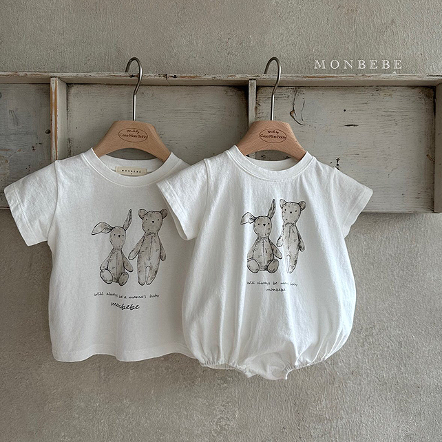 韩国进口婴儿卡通兔子短袖爬服包屁T恤夏季韩系纯绵连体衣MONBEBE