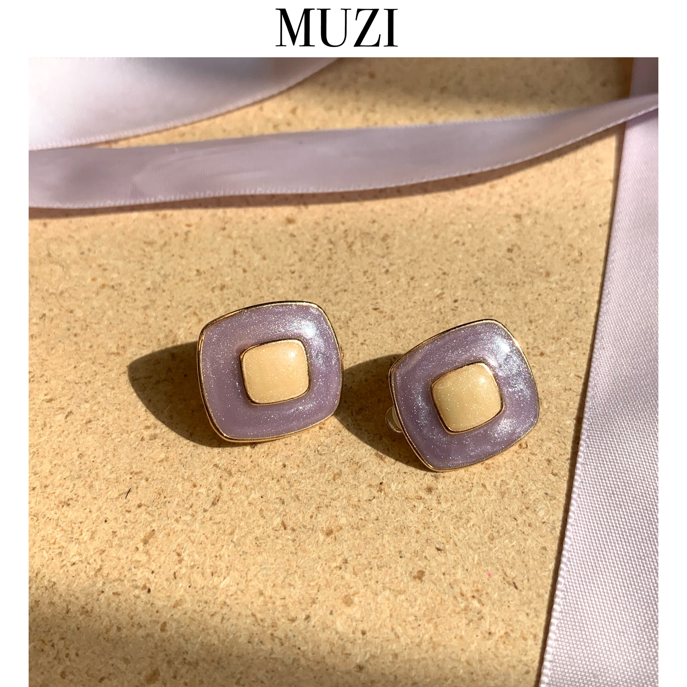 MUZI vintage木子同款日常简约美学复古紫色柔情耳夹