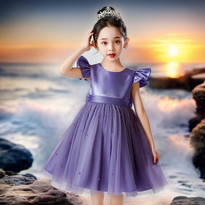 女童洋气紫色公主裙六一儿童节表演服女宝宝演出礼服蓬蓬裙子夏装