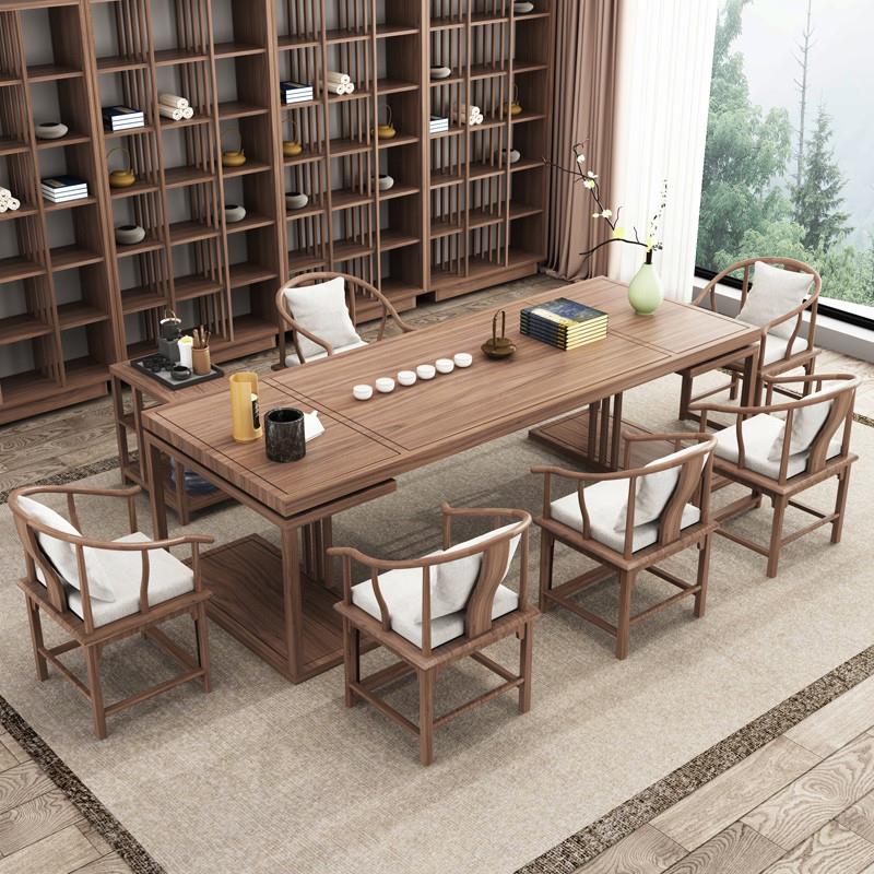 新中式原木大板桌茶艺泡茶桌椅组合功夫一体禅意实木茶台茶几厂家