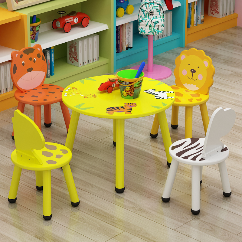 儿童桌椅套装幼儿园手工游戏玩具桌子卡通凳宝宝学习桌组合实木腿