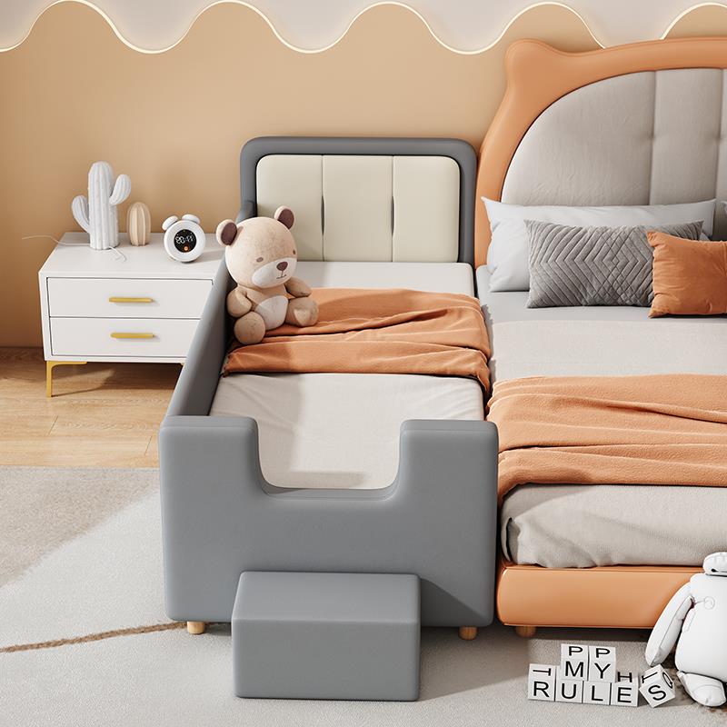 婴儿床儿童床拼接床加宽边床小床宝宝皮质软包大床可调节高度定制