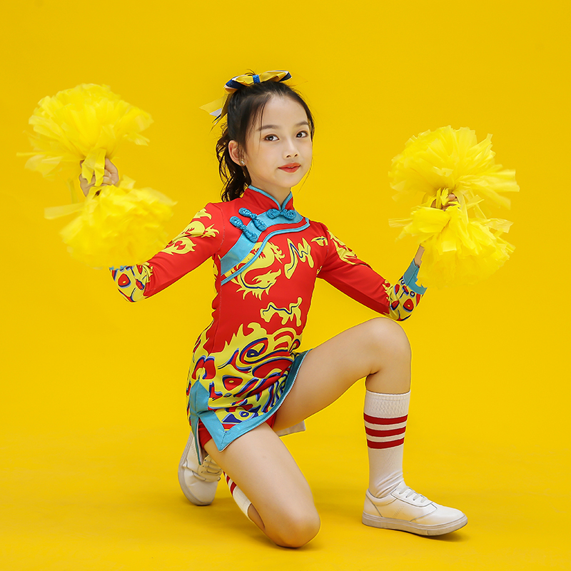 中国风啦啦队表演服儿童成人学校运动会比赛男女足球宝贝演出服装