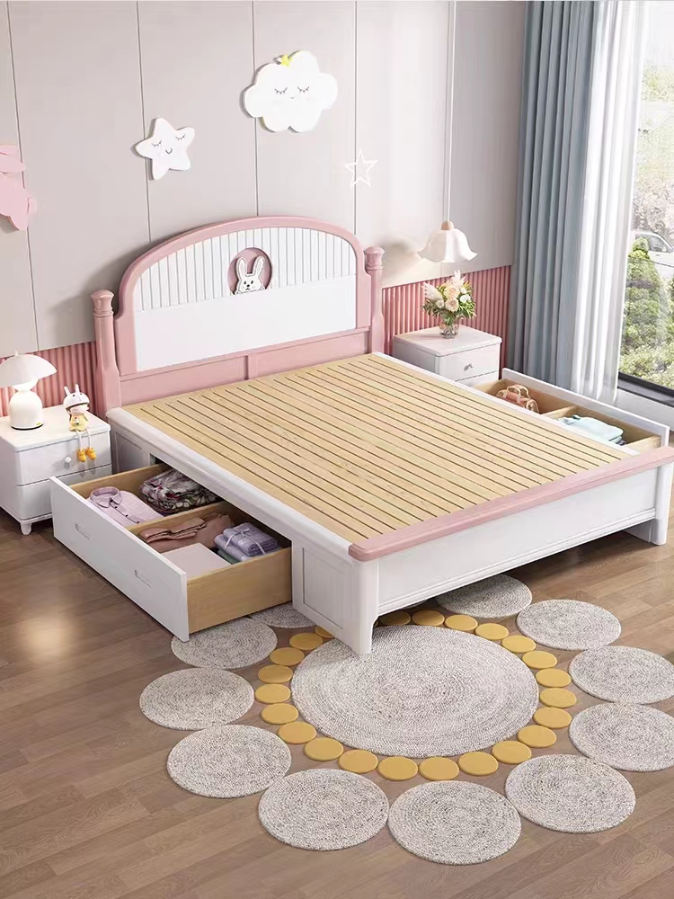 实木儿童床女孩公主床1.2米1.35米可爱粉色单人床卧室家具1.8米