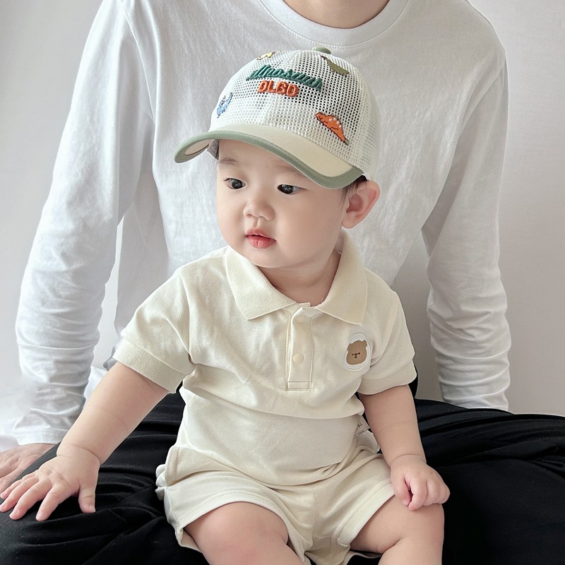 婴儿遮阳帽子夏季薄款男孩恐龙全网棒球帽小童宝宝防晒透气鸭舌帽